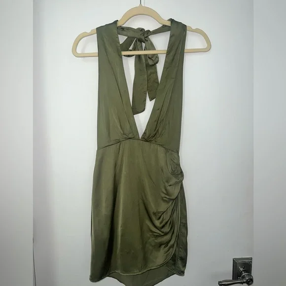 Zara | Dresses | Green Satin Dress | Poshmark